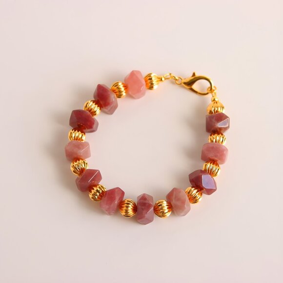 Pink Botswana Agate with 18k Gold Plated Beads - Picture 3 of 4